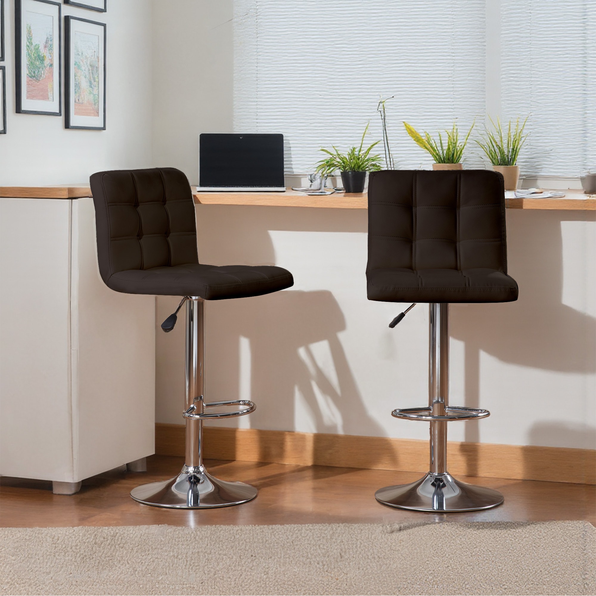 Bar Stools 1 Set Of 2, Counter Height Bar Stools, Square Cushion Bar Stools With Back, Footstool, Cafe, Brown, 2 Pieces_voghion.com